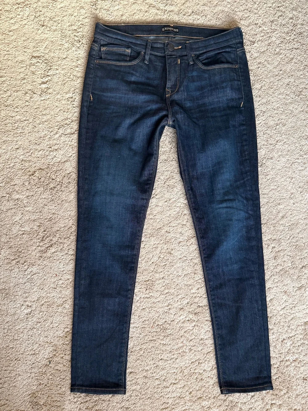 Women’s Express Jeans size 8 Mid Rise Legging Ankle Skinny Dark Blue Stretch
